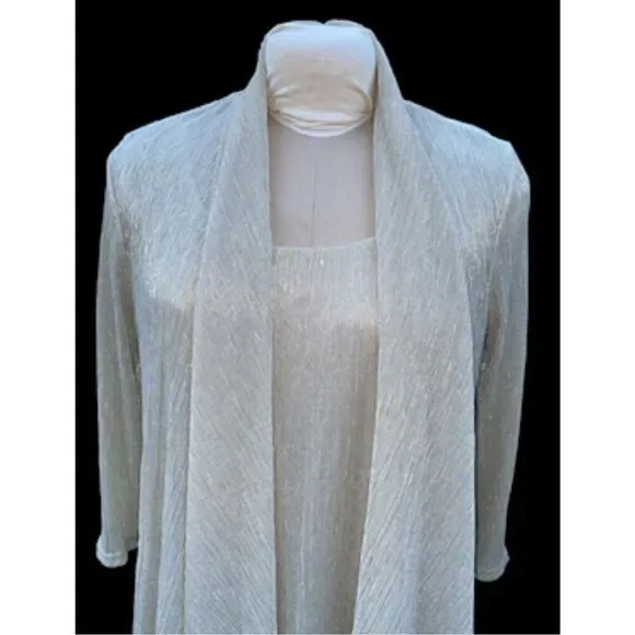 Metallic Sleeveless Shift Dress w/Matching Cardigan Sz 12 by R&M Richards Flowy - Picture 6 of 14